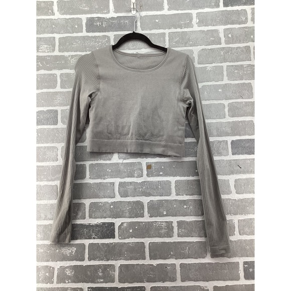 Lululemon Tops - Lululemon Ebb to Street Long Sleeve Ribbed Crop Top Grey Size‎ 8 LW3DJQS